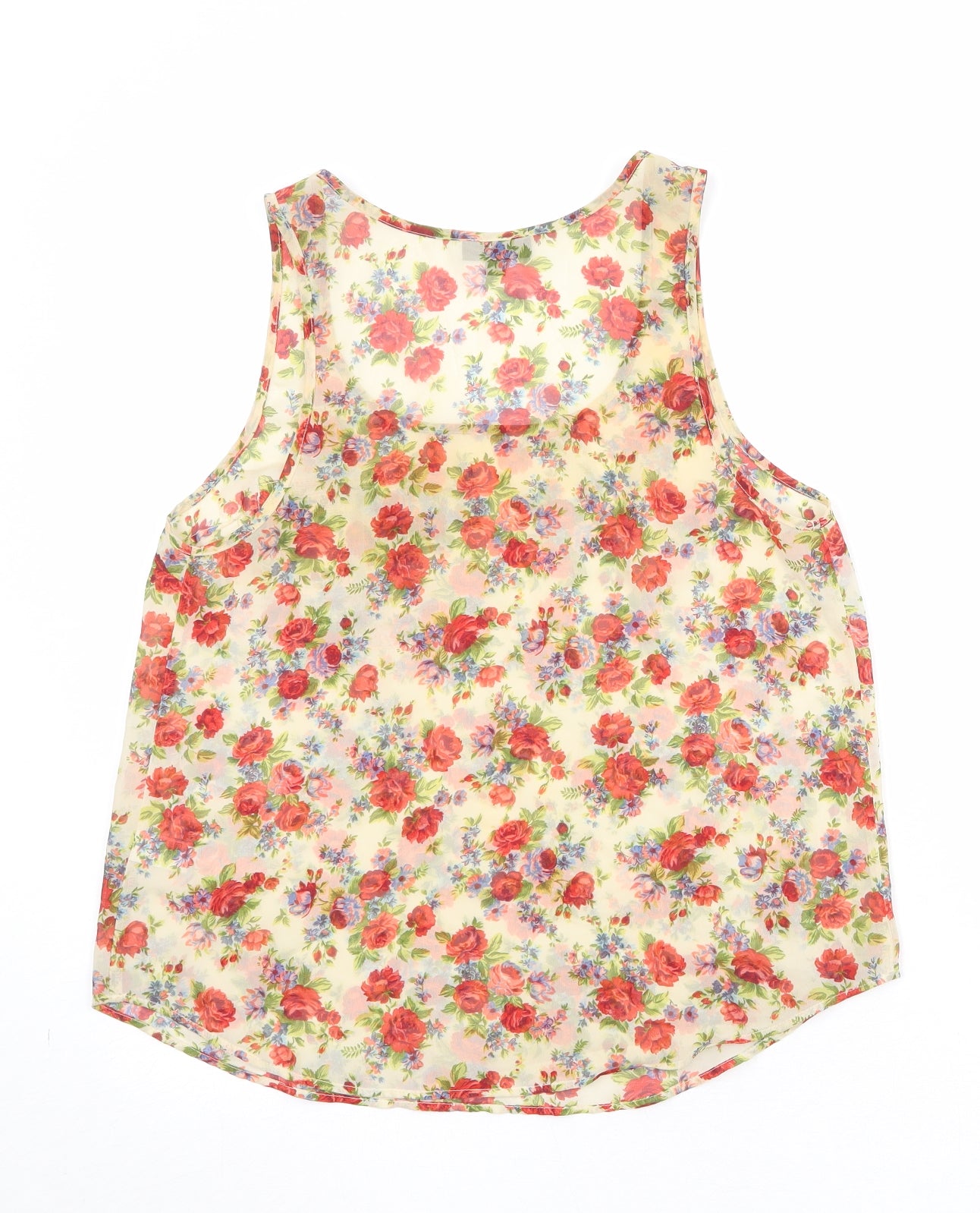 Topshop Womens Beige Floral Polyester Basic Tank Size 10 Scoop Neck