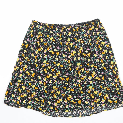 ASOS Womens Black Floral Viscose Skater Skirt Size 8