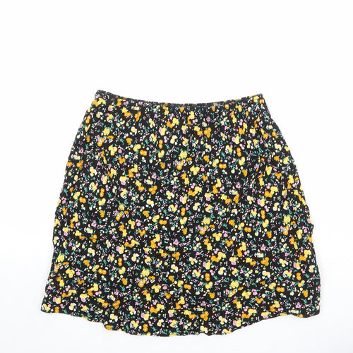ASOS Womens Black Floral Viscose Skater Skirt Size 8