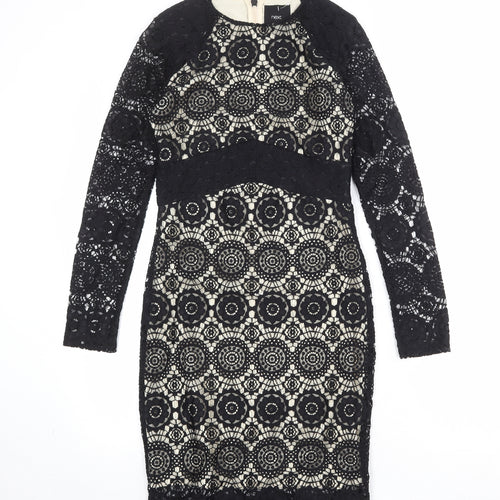 NEXT Womens Black Geometric Nylon Shift Size 6 Round Neck Zip