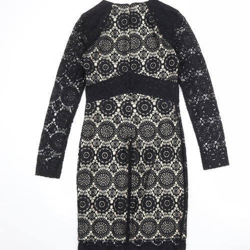 NEXT Womens Black Geometric Nylon Shift Size 6 Round Neck Zip