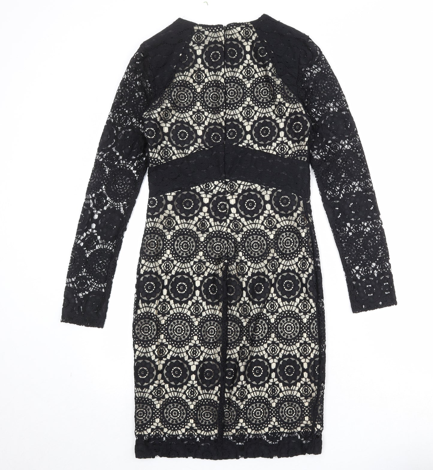 NEXT Womens Black Geometric Nylon Shift Size 6 Round Neck Zip