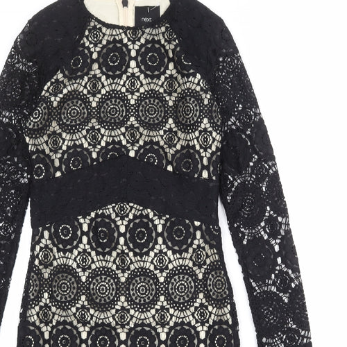 NEXT Womens Black Geometric Nylon Shift Size 6 Round Neck Zip