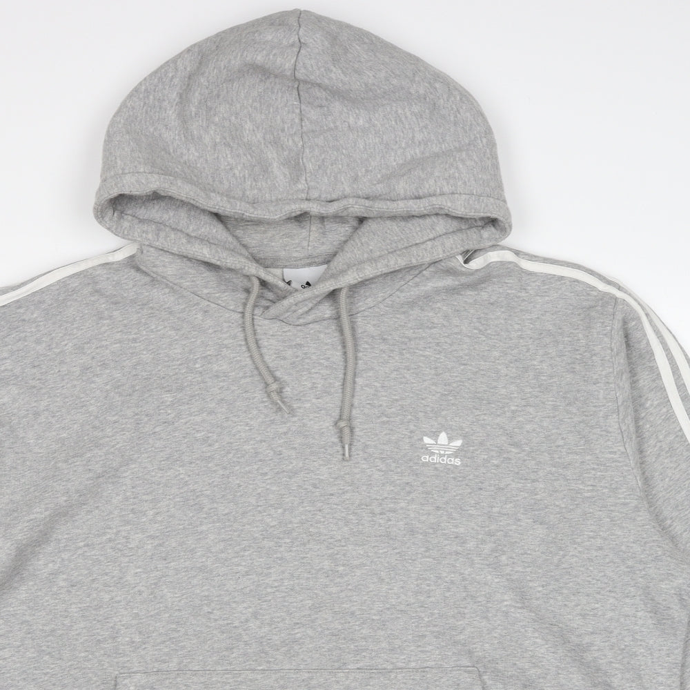 adidas Mens Grey Cotton Pullover Hoodie Size 2XL