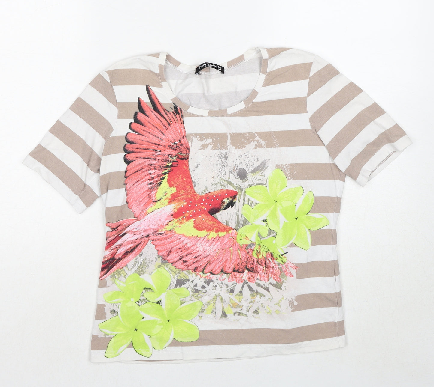 Betty Barclay Womens Multicoloured Striped Cotton Basic T-Shirt Size 14 Round Neck - Parrot