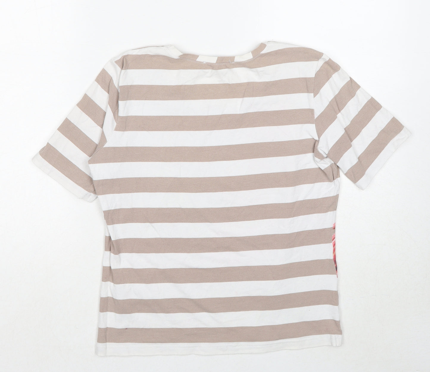 Betty Barclay Womens Multicoloured Striped Cotton Basic T-Shirt Size 14 Round Neck - Parrot