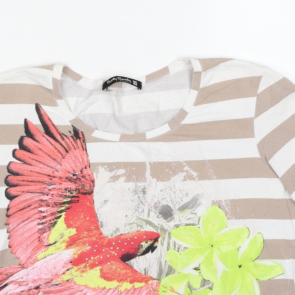 Betty Barclay Womens Multicoloured Striped Cotton Basic T-Shirt Size 14 Round Neck - Parrot