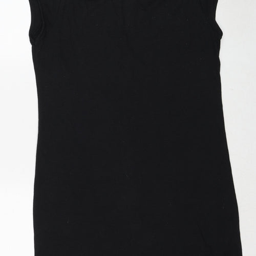 Garcia Womens Black Linen A-Line Size L Round Neck Button