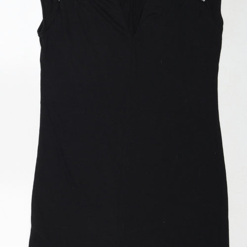 Garcia Womens Black Linen A-Line Size L Round Neck Button