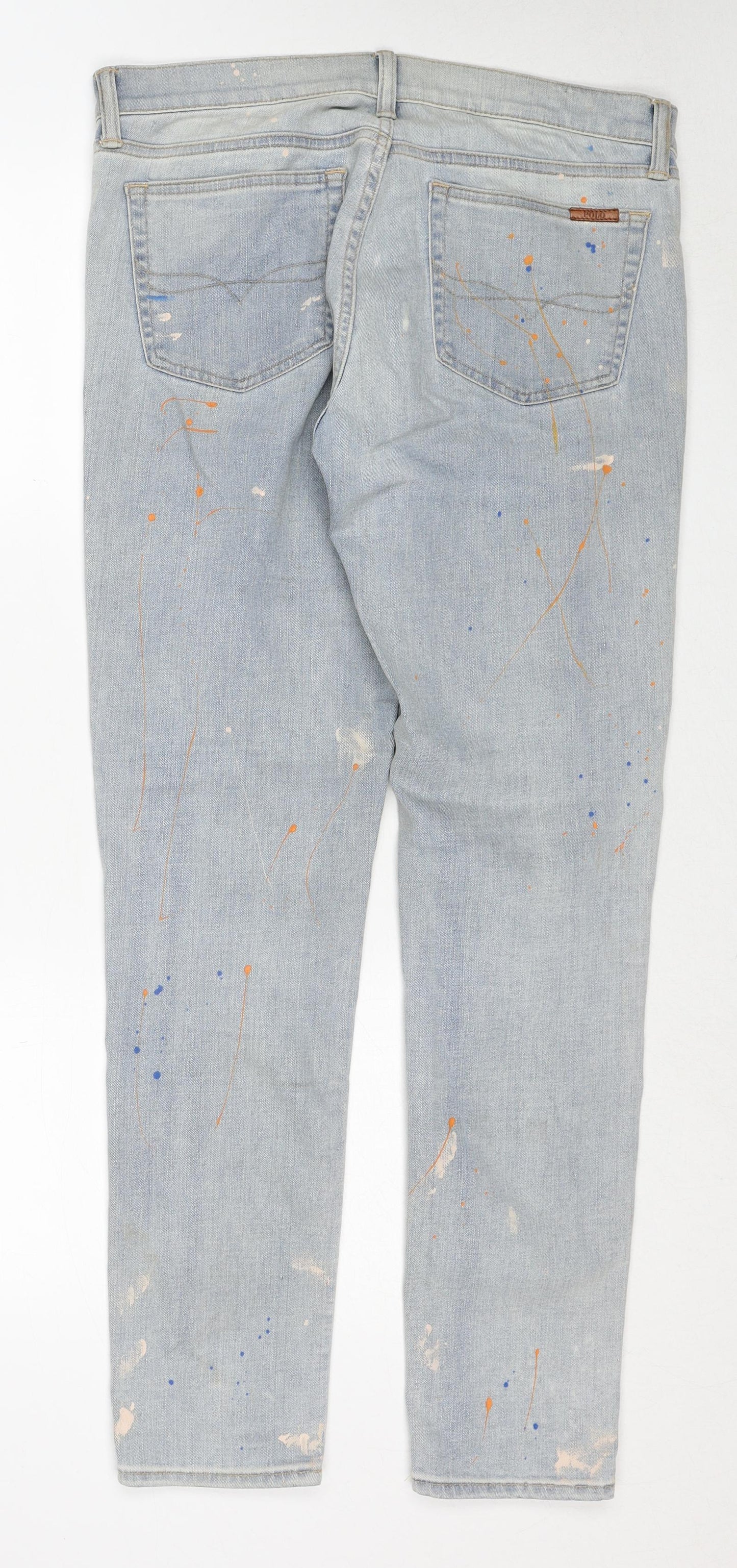 Polo Ralph Lauren Mens Blue Geometric Cotton Skinny Jeans Size 34 in Regular Zip - Paint Splatter Style