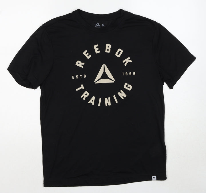 Reebok Mens Black Polyester T-Shirt Size M Round Neck