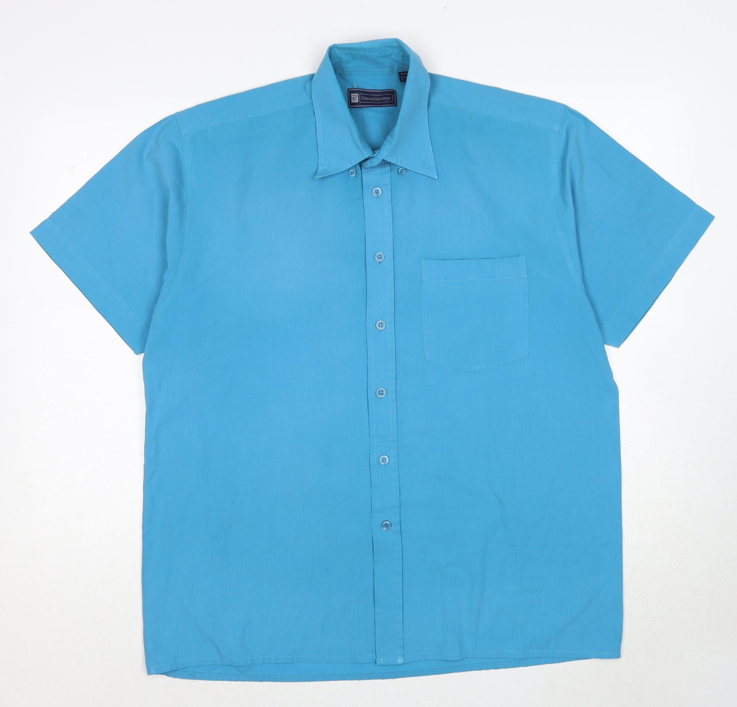 Casual Shirtings Mens Blue Polyester Button-Up Size L Collared Button