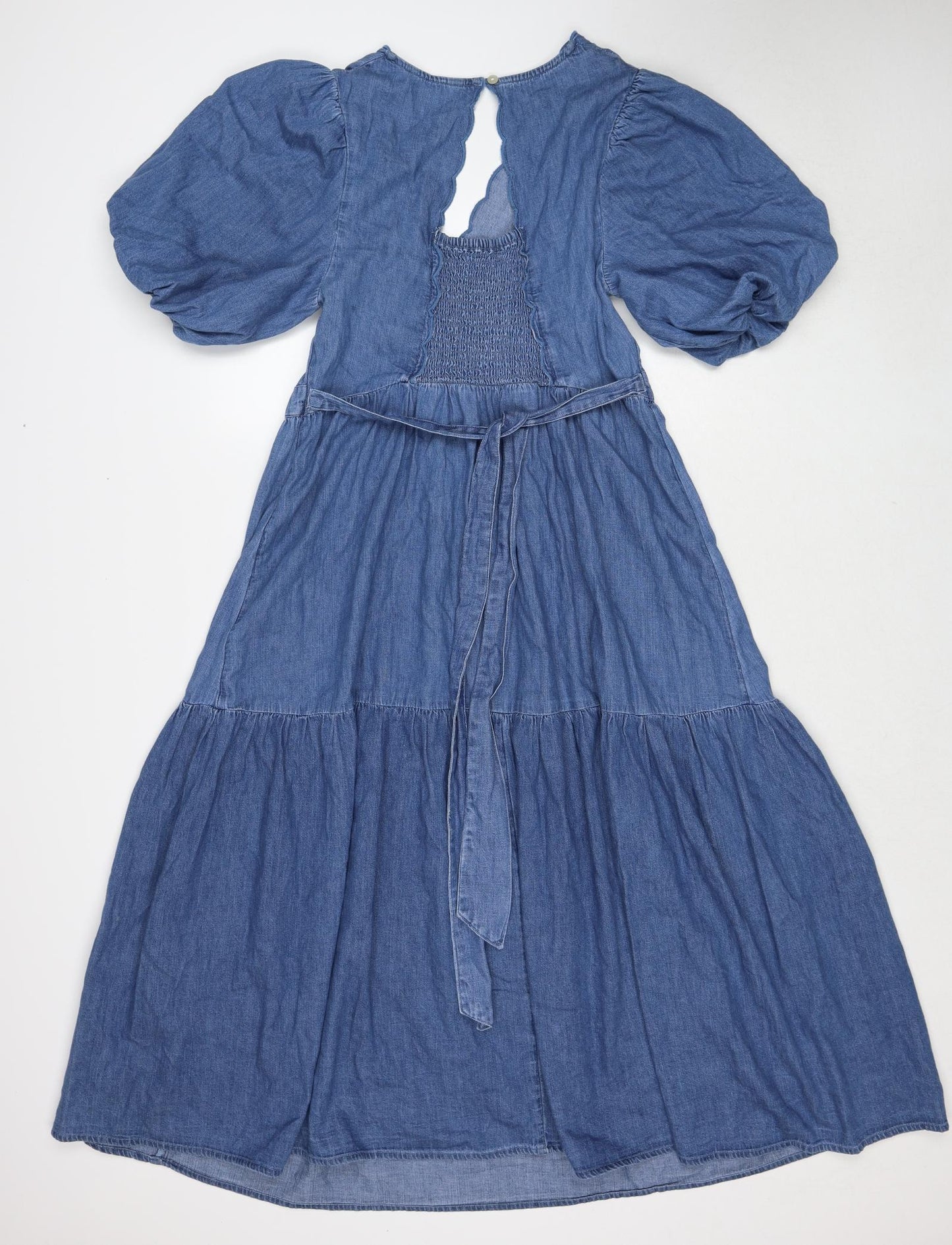 Marks and Spencer Womens Blue Cotton Trapeze & Swing Size 14 V-Neck Button