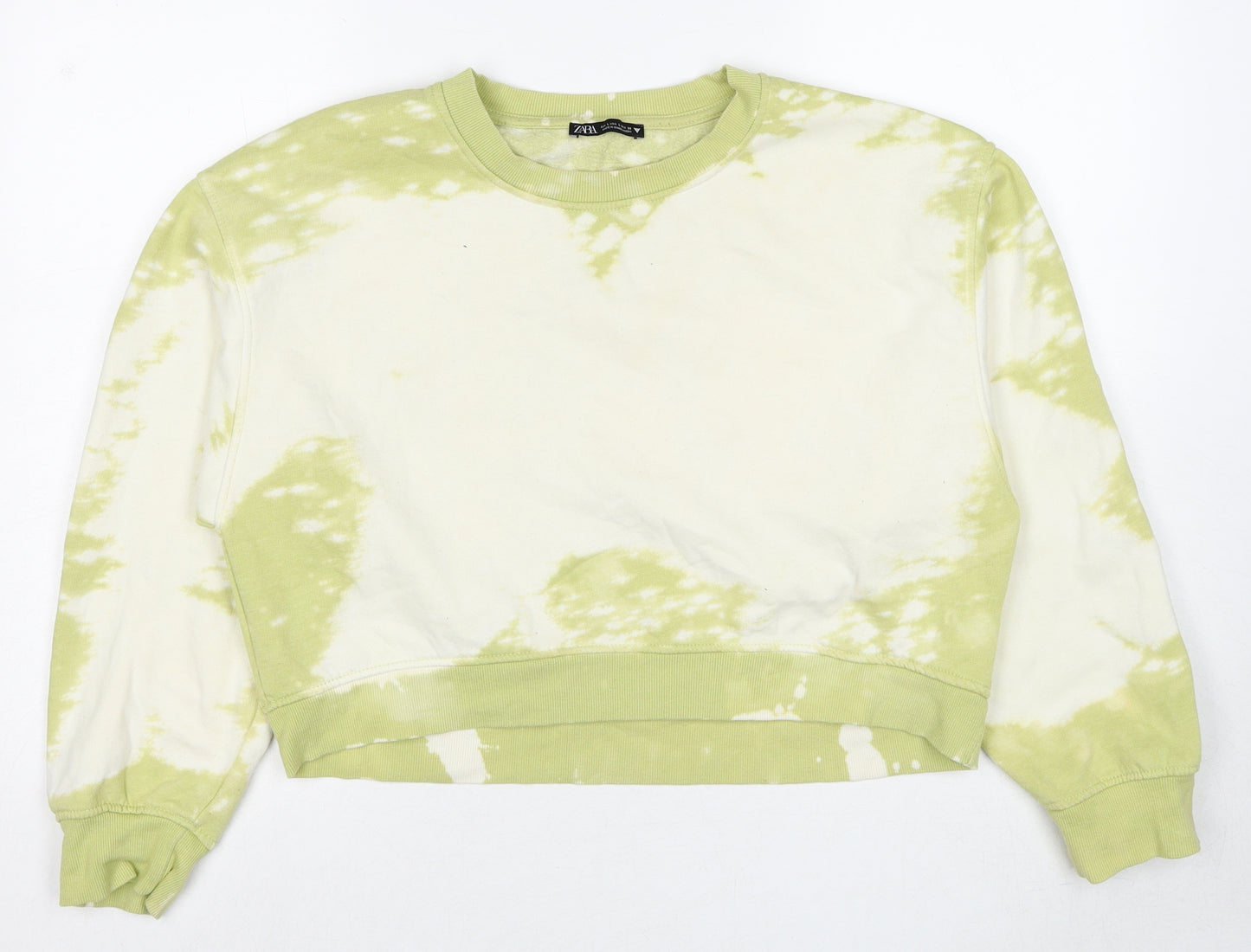 Zara Womens Green Geometric Cotton Pullover Sweatshirt Size L Pullover - Tie dye effect