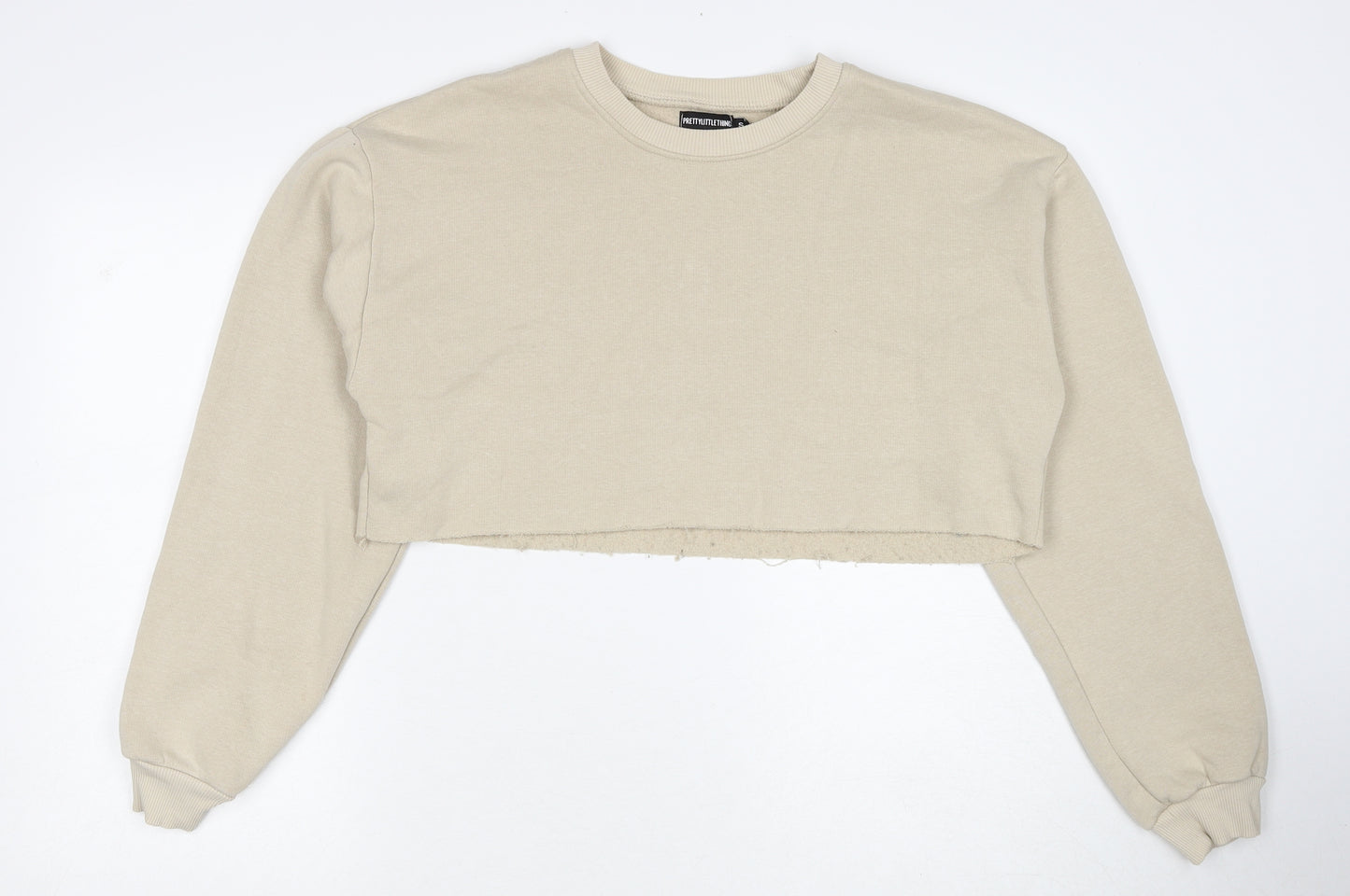PRETTYLITTLETHING Womens Beige Cotton Pullover Sweatshirt Size S Pullover