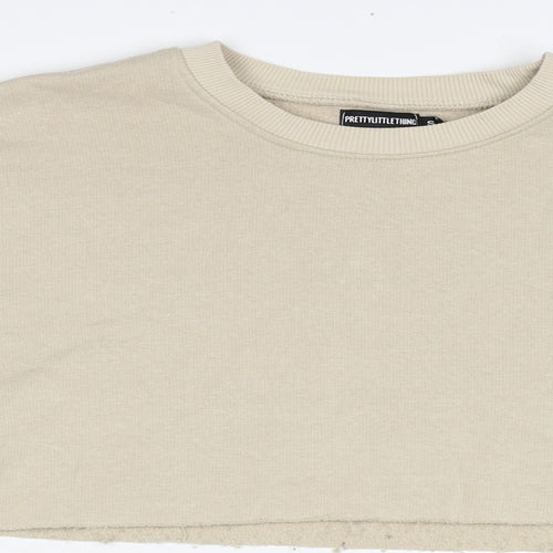 PRETTYLITTLETHING Womens Beige Cotton Pullover Sweatshirt Size S Pullover