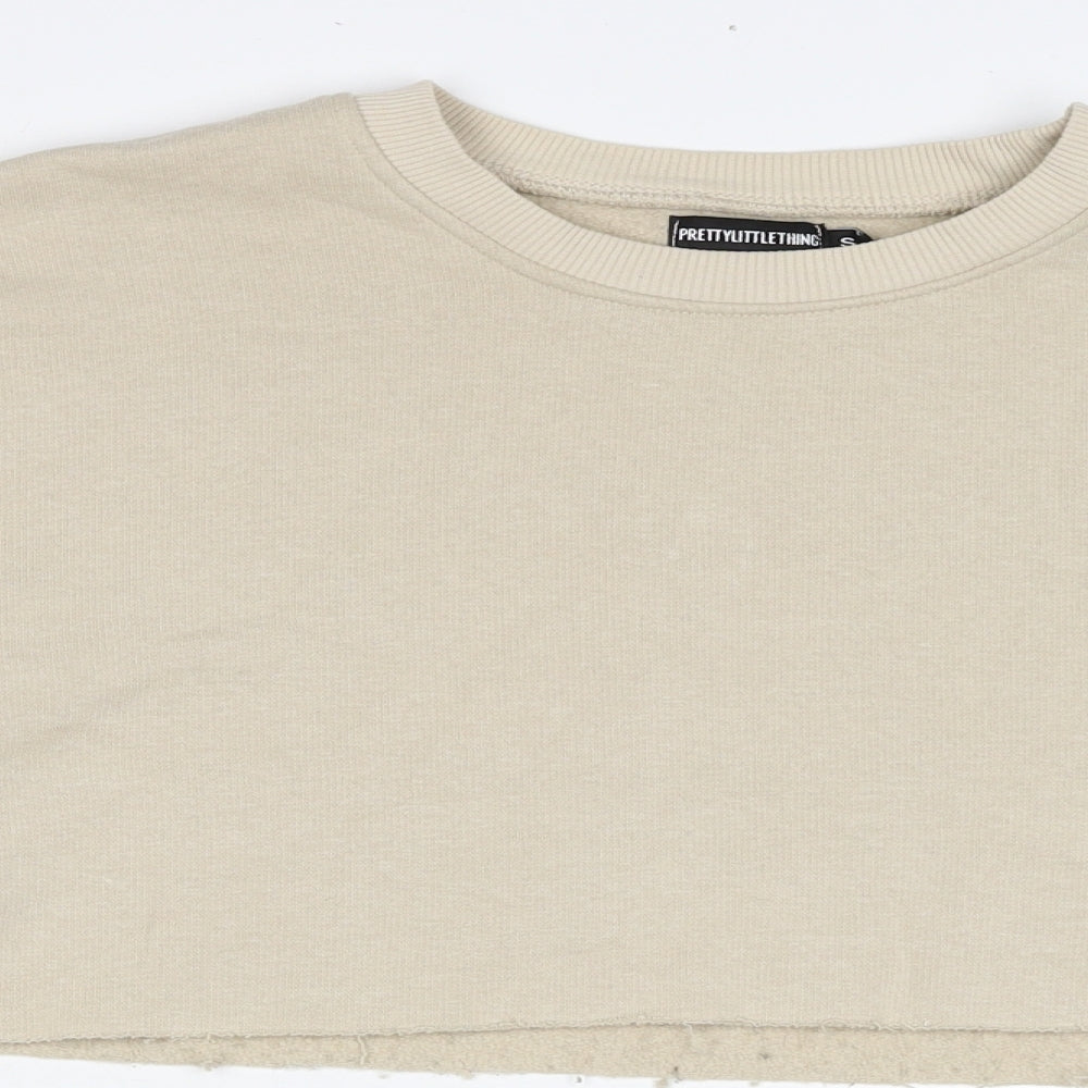 PRETTYLITTLETHING Womens Beige Cotton Pullover Sweatshirt Size S Pullover