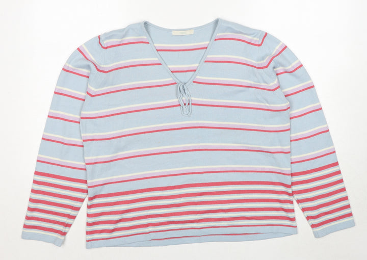 Marks and Spencer Womens Multicoloured V-Neck Striped Acrylic Pullover Jumper Size 20