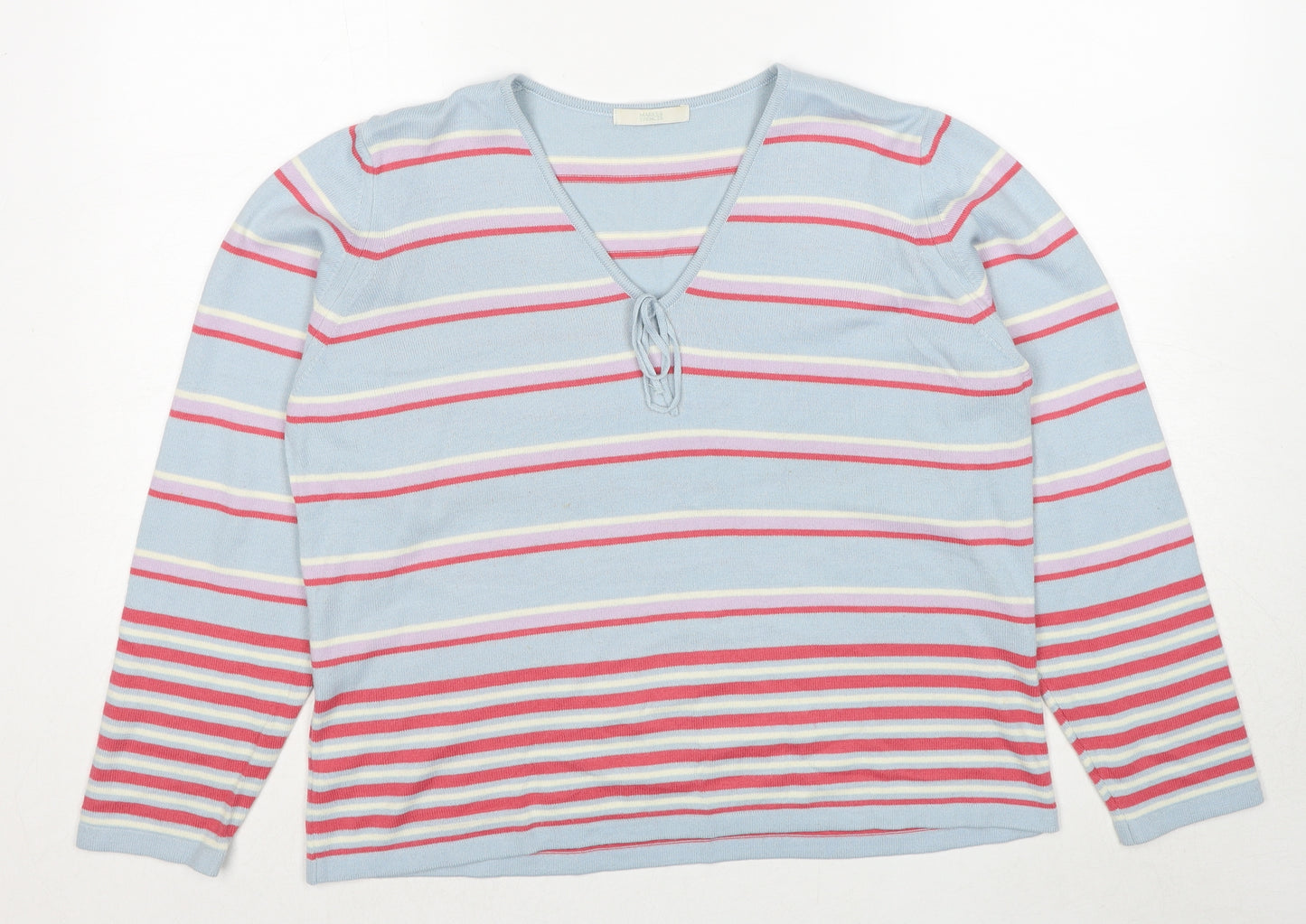 Marks and Spencer Womens Multicoloured V-Neck Striped Acrylic Pullover Jumper Size 20