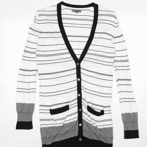 Gap Womens White V-Neck Striped Cotton Cardigan Jumper Size S