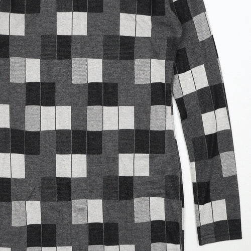 Silk Womens Grey Geometric Polyester Shift Size 10 Round Neck Pullover