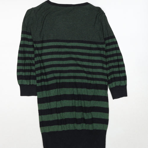 Topshop Womens Green Scoop Neck Striped Cotton Cardigan Jumper Size 12