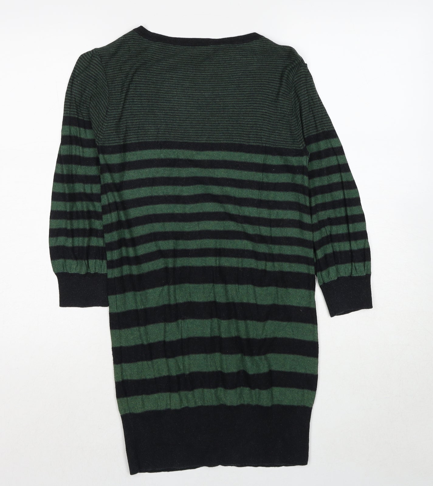 Topshop Womens Green Scoop Neck Striped Cotton Cardigan Jumper Size 12