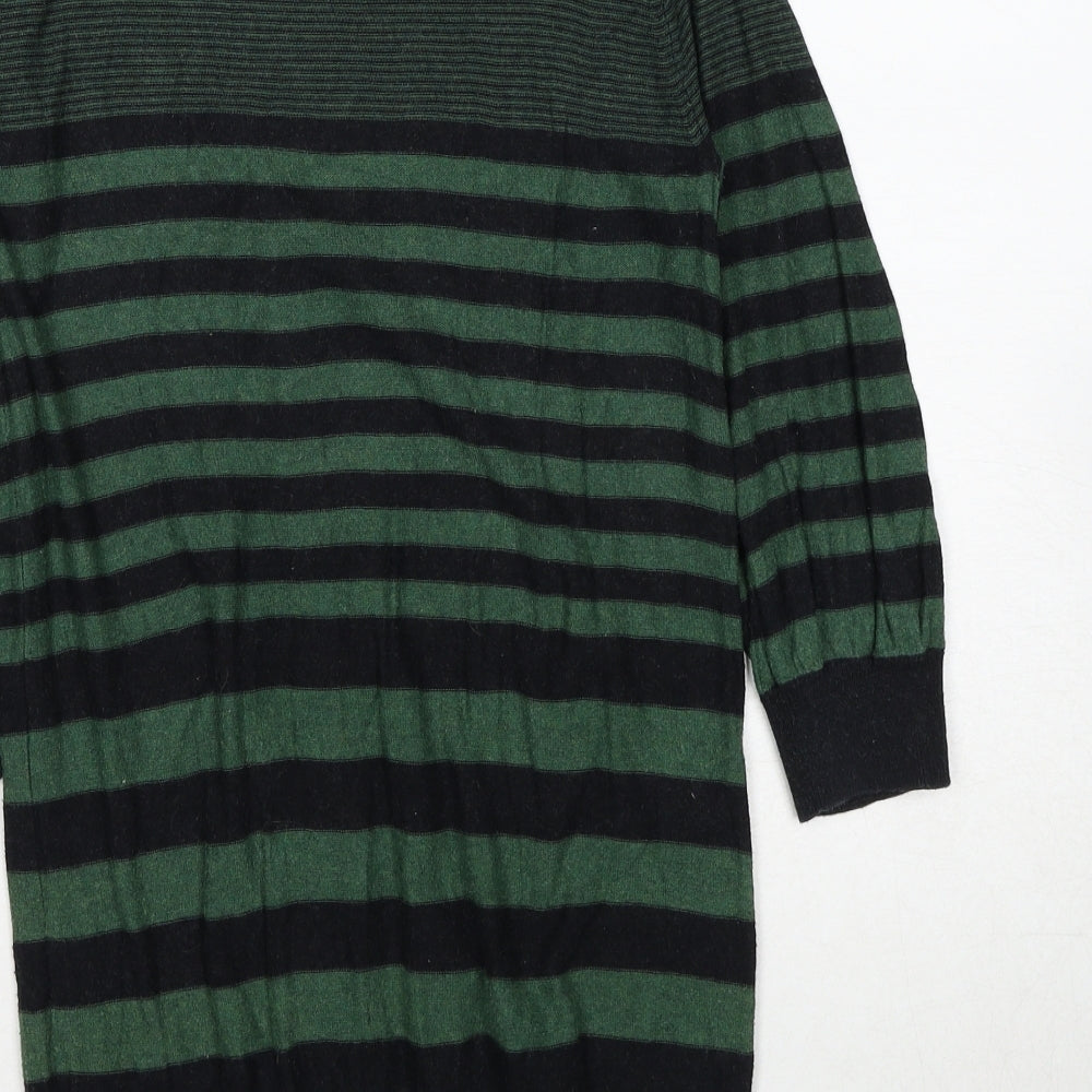 Topshop Womens Green Scoop Neck Striped Cotton Cardigan Jumper Size 12