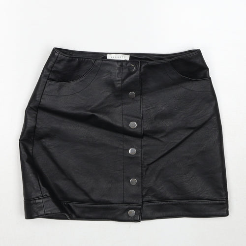 Topshop Womens Black Polyethylene A-Line Skirt Size 8 Snap