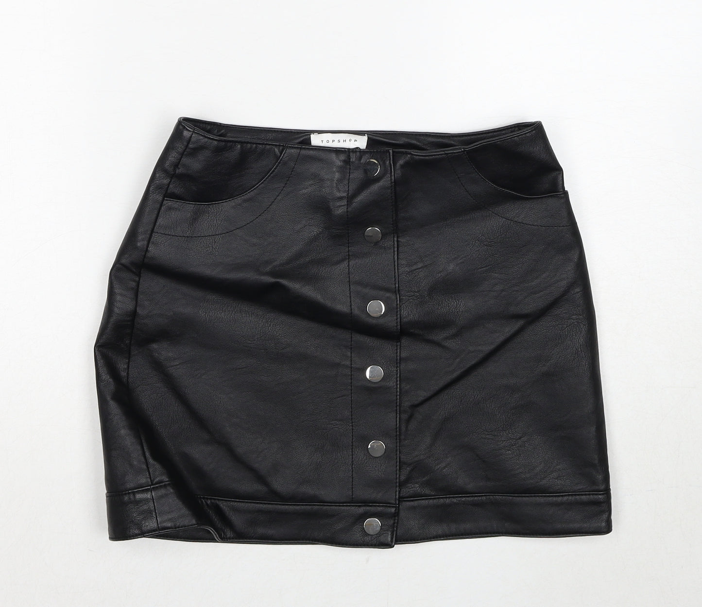 Topshop Womens Black Polyethylene A-Line Skirt Size 8 Snap