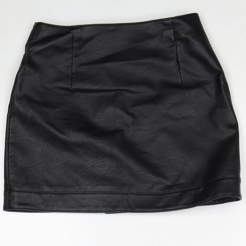Topshop Womens Black Polyethylene A-Line Skirt Size 8 Snap