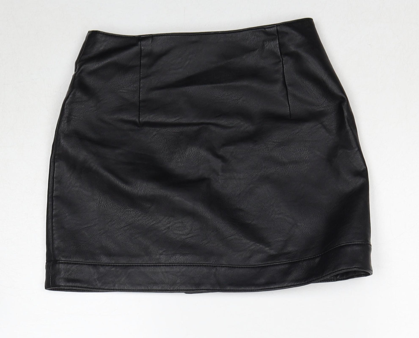 Topshop Womens Black Polyethylene A-Line Skirt Size 8 Snap