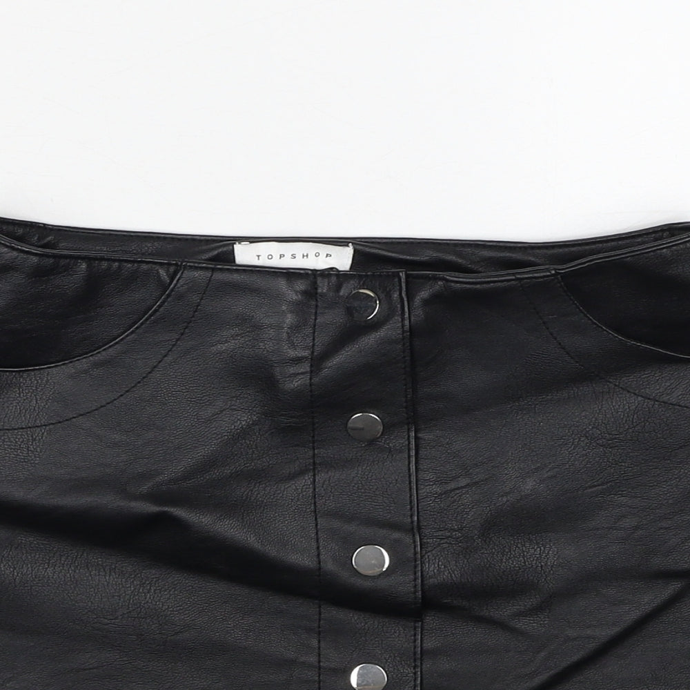Topshop Womens Black Polyethylene A-Line Skirt Size 8 Snap