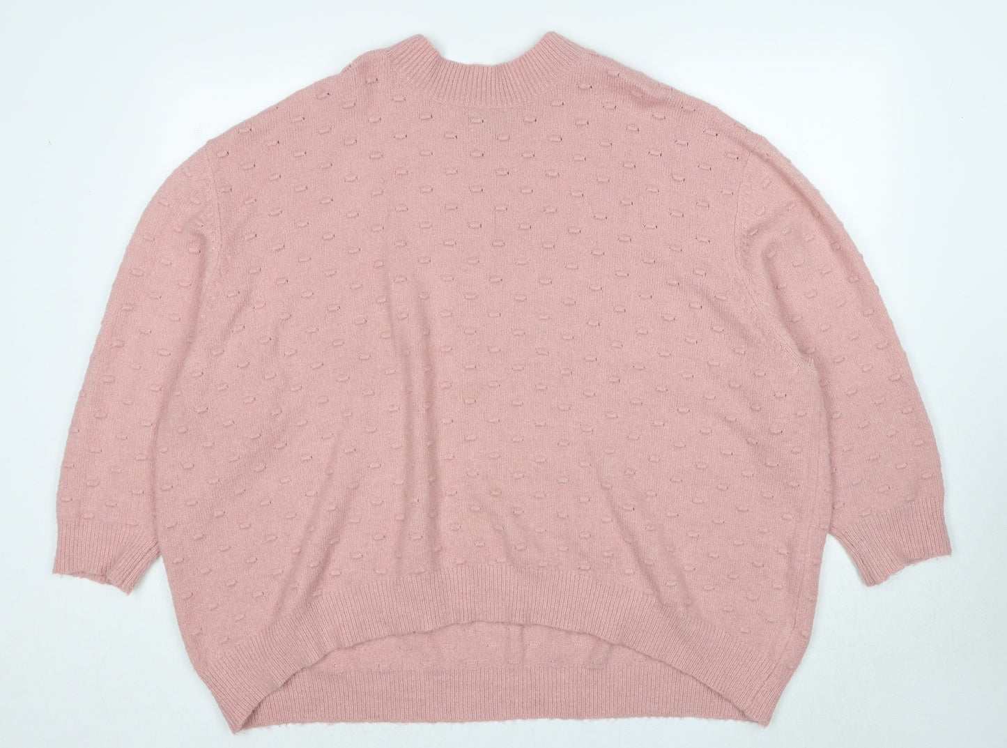 Bonmarché Womens Pink Mock Neck Acrylic Pullover Jumper Size 22 - Textured