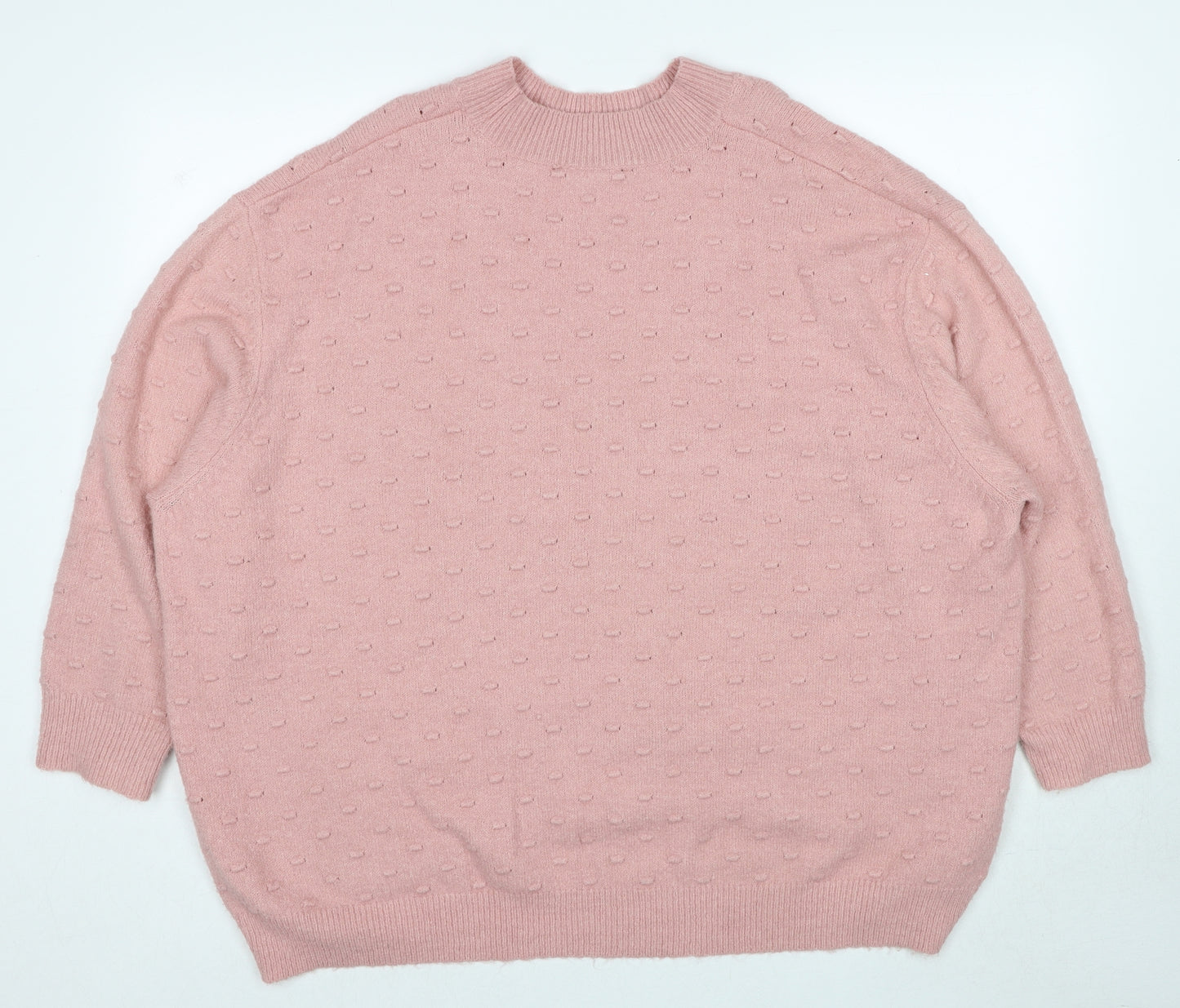 Bonmarché Womens Pink Mock Neck Acrylic Pullover Jumper Size 22 - Textured