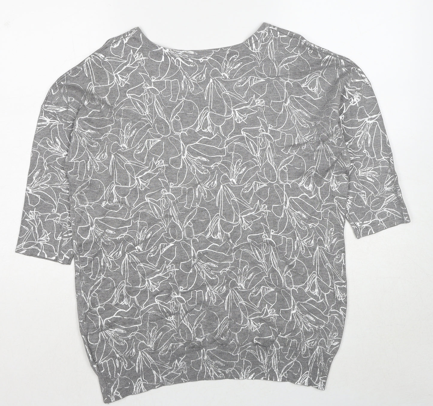 Klass Womens Grey Boat Neck Geometric Viscose Pullover Jumper Size L