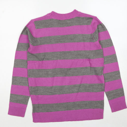 Carroll Reed Womens Purple V-Neck Striped Acrylic Pullover Jumper Size M