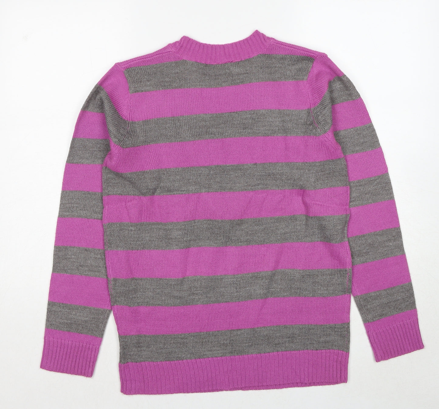 Carroll Reed Womens Purple V-Neck Striped Acrylic Pullover Jumper Size M