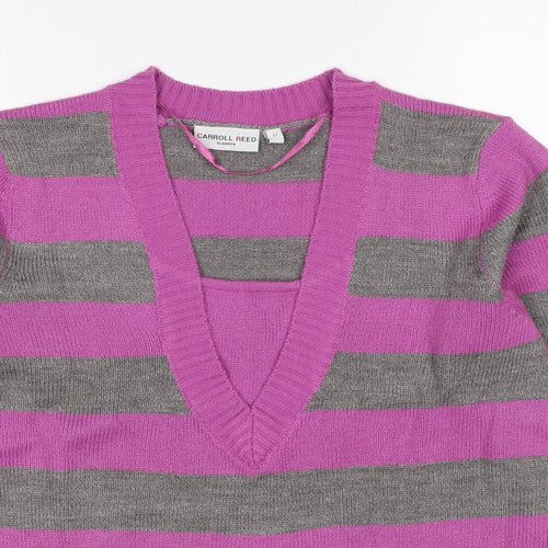 Carroll Reed Womens Purple V-Neck Striped Acrylic Pullover Jumper Size M