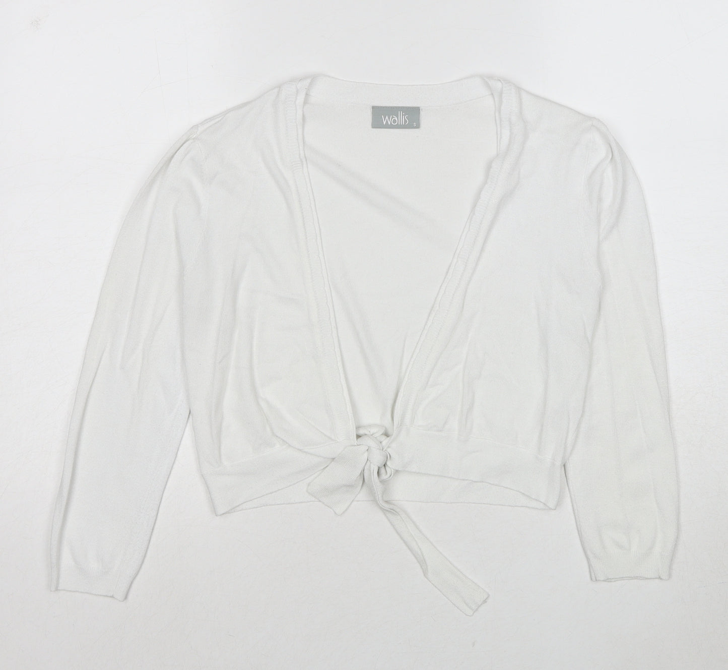 Wallis Womens White V-Neck Viscose Cardigan Jumper Size S - Tie Front