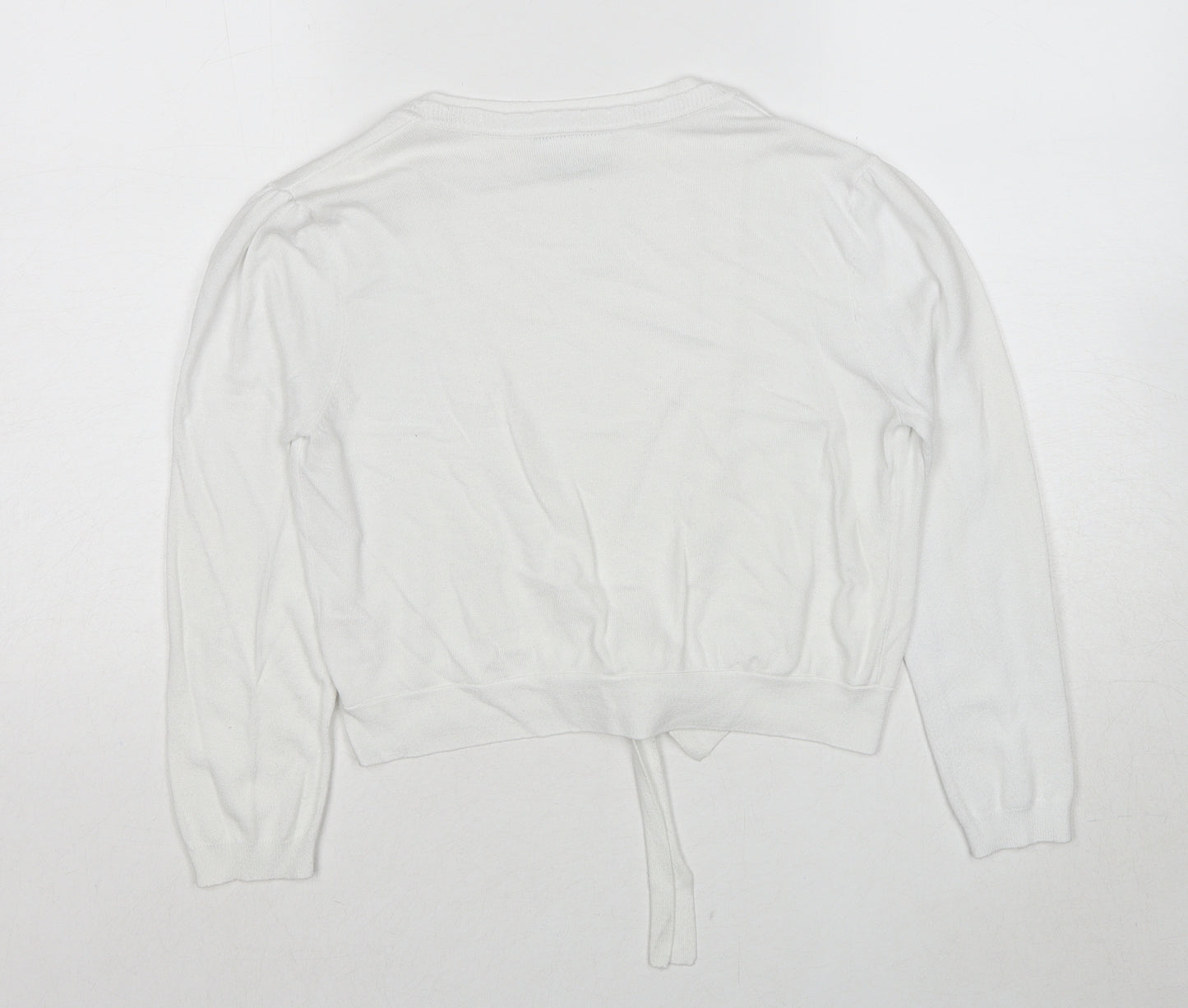 Wallis Womens White V-Neck Viscose Cardigan Jumper Size S - Tie Front