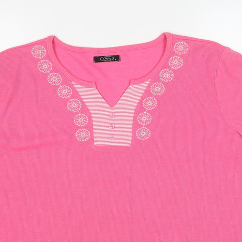 Bonmarché Womens Pink V-Neck Polyester Pullover Jumper Size L