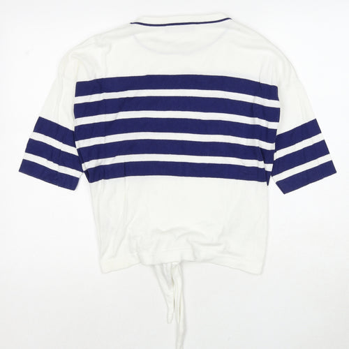 Marks and Spencer Womens White Round Neck Striped Cotton Pullover Jumper Size S - Knot Front