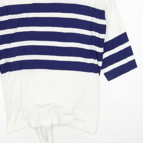 Marks and Spencer Womens White Round Neck Striped Cotton Pullover Jumper Size S - Knot Front