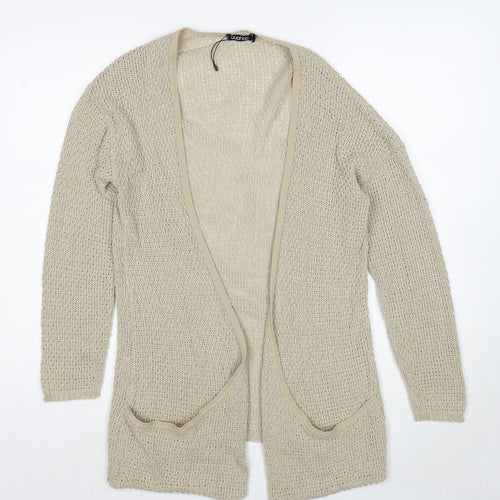 Boohoo Womens Beige V-Neck Acrylic Cardigan Jumper Size S - Size S/M
