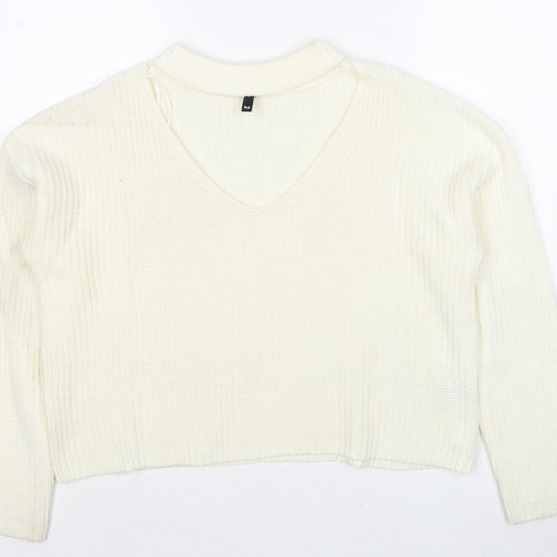 Divided by H&M Womens Ivory V-Neck Acrylic Pullover Jumper Size M