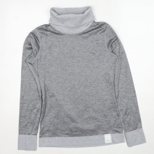 DECATHLON Womens Grey Polyester Basic T-Shirt Size XS Roll Neck Pullover
