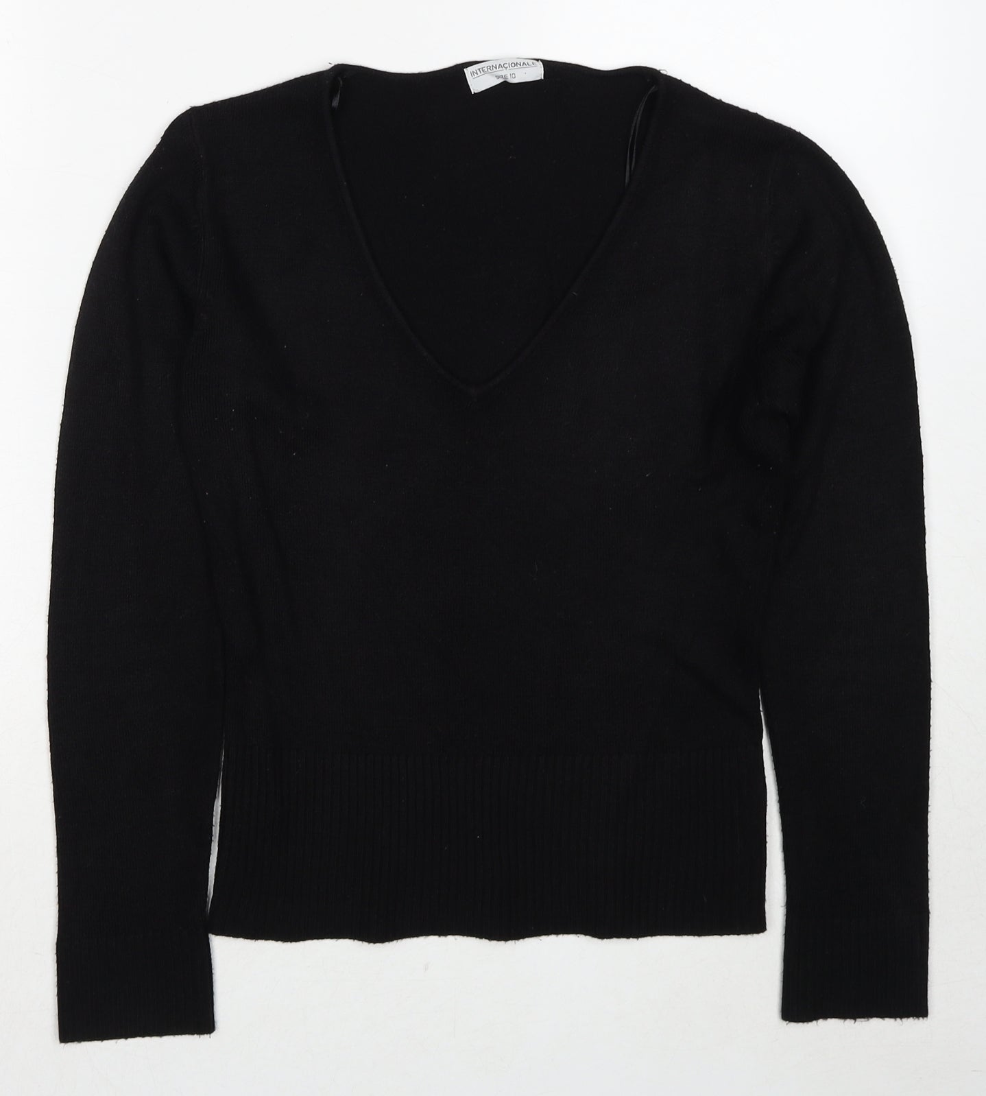 Internacionale Womens Black Round Neck Acrylic Pullover Jumper Size 10