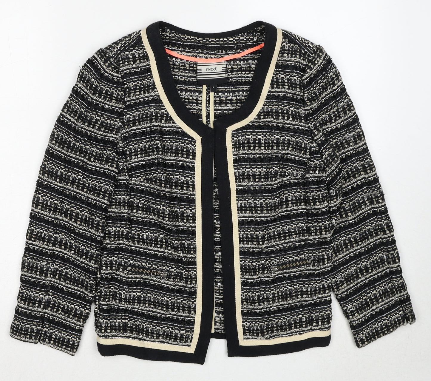NEXT Womens Black Scoop Neck Striped Polyester Cardigan Jumper Size 8