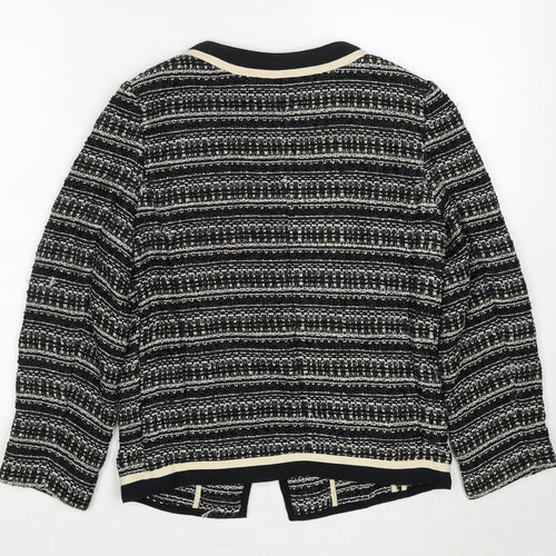 NEXT Womens Black Scoop Neck Striped Polyester Cardigan Jumper Size 8